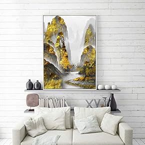 Framed Canvas Home Artwork Decoration Golden Abstract Style Canvas Wall Art for Living Room, Bedroom - 16x24 inches