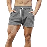 Men's Gym Sport Bodybuilding Workout Casual Shorts with Pockets 3 inch Inseam Raw Hem Terry Cotton