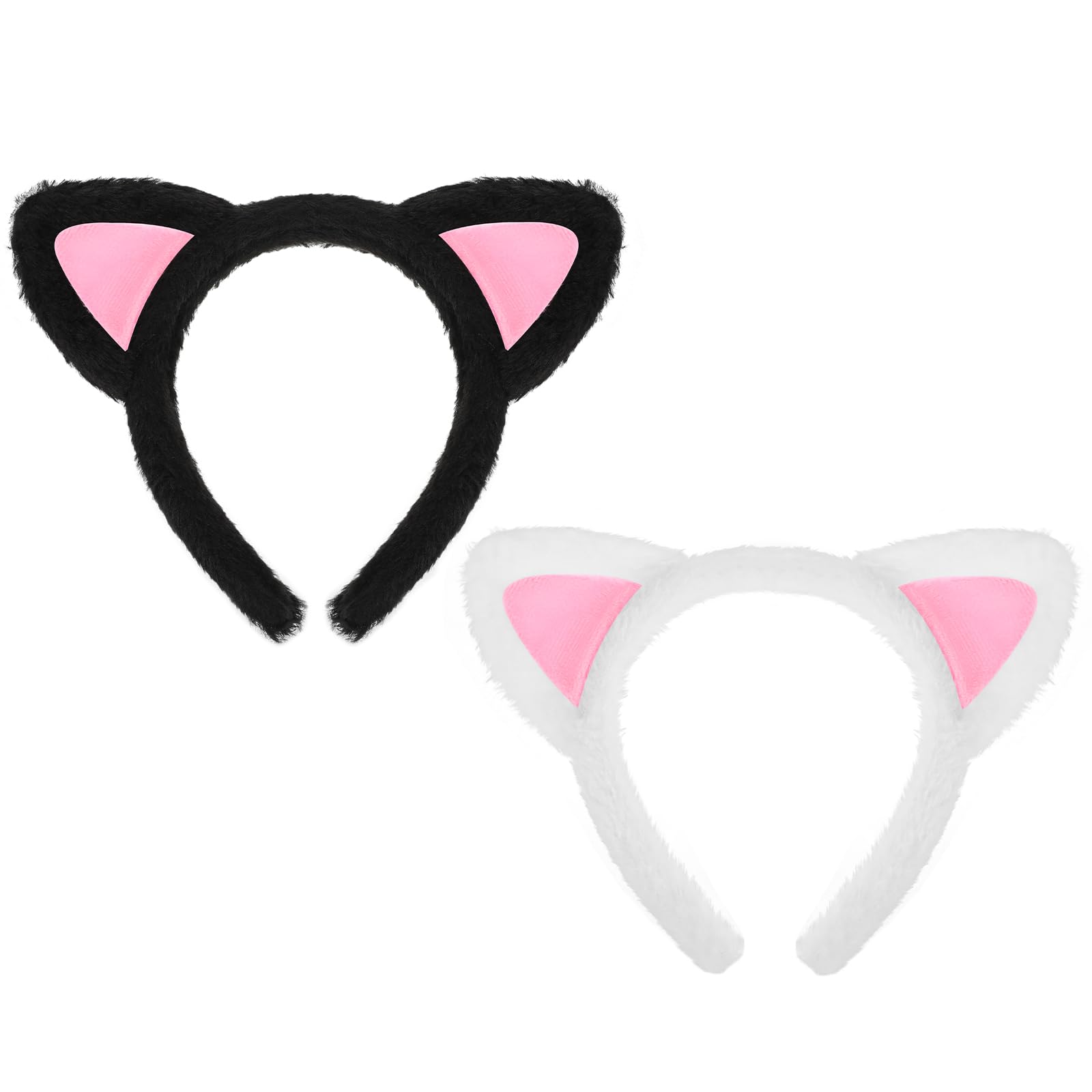 2Pcs Fuzzy Cat Ears Headband Cute Cat Ear Hairband Plush Hair Hoops with Cats Ear Soft Makeup Headwear Washing Face Headbands for Party Costume Daily Decorations Skincare Cosplay Halloween Christmas