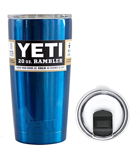 YETI Coolers 20 Ounce (20oz) (20 oz) Custom Rambler Tumbler Cup Mug Bundle with New Magslider Spill Proof Lid (Blue Metallic)