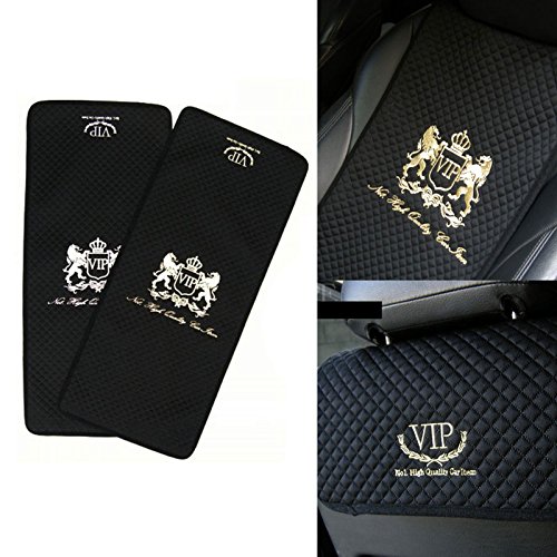 VIP Premium Black Car Seat Covers Mat Lion Silver Stitch Logo for All Motors Auto Vehicle Seatcover (1pack) - Thumbnail 3