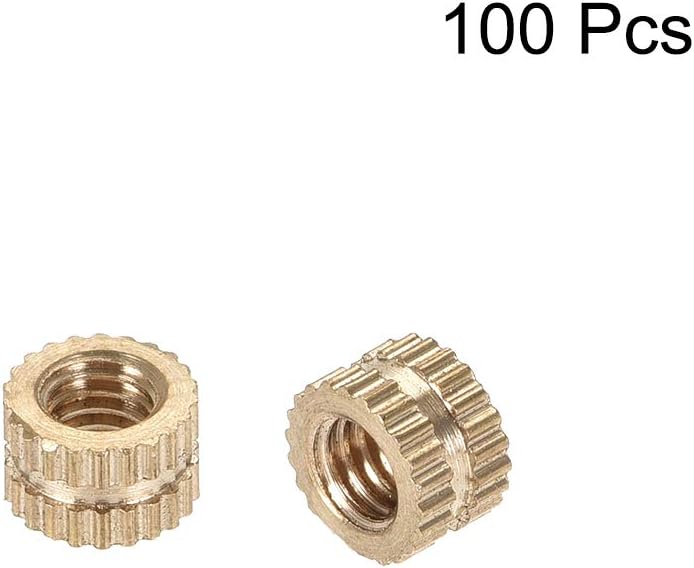 uxcell knurled Insert Nuts, 100Pcs M4 x 4mm(L) x 6mm(OD) Female Thread Brass Threaded Insert Embedment Nut for 3D Printer - Image 4