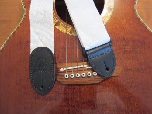 Guitar Strap with Leather Ends - Guitar Straps for Acoustic, Electric & Bass - Superior Quality - Used by Pros - Suitable for girls, boys, children, beginners - Nylon White