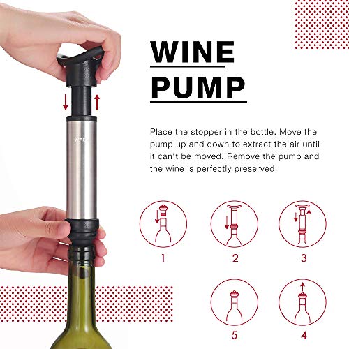 RAGU 4-in-1 Vacuum Wine Stoppers Set with Wine Saver Pump, Wine Opener, Wine Aerator and 4 Beverage Air Bottle Stoppers