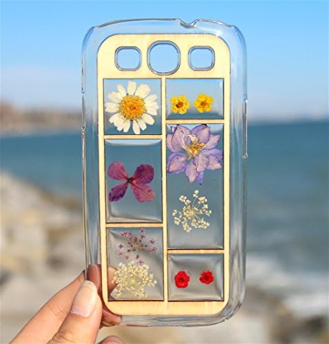 Handmade Pressed Dried Mix Flowers with Wooden Frame On Samsung Galaxy S5, Galaxy S4, Galaxy S3, Samsung Note 2, Note 3, Norte 4 Hard Clear Case Cover