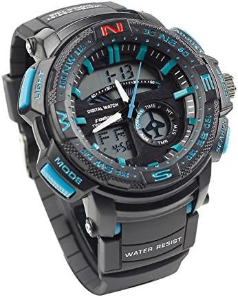 FODONG Sport Watch Dual Display Two Different Time Back Light Water Resistant Outdoor Fashion Analog Digital Watches for Men Black-Blue
