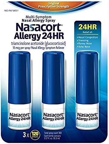 Nasacort Allergy 24 Hour Nasal Spray 1 Pack (120 Sprays, 3 pk.) Multi-Symptom Nasal Allergy