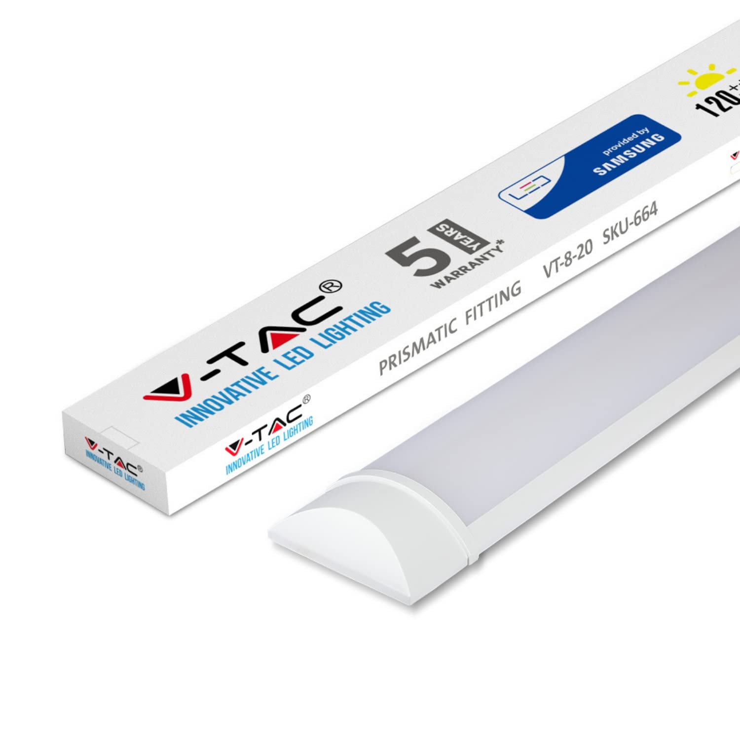 V-TAC LED Batten Light | 20W 2Ft LED Tube Lights 6500K White | Wall and Ceiling Batten Light | Shed Light, Kitchen and Garage Lighting | 2Ft - 60cm Samsung