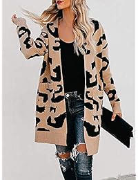 Ru Sweet - Cárdigan de punto largo con bolsillos para mujer, diseño de leopardo