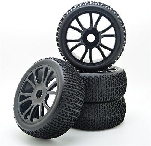 RC 1:8 Off -Road Buggy Tires and 12-Spoke Plastic Wheels Black Hex 17mm Pack of 4