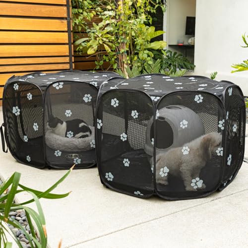 2-in-1 Cat Playpen, Pop Up Dog Pet Playpen for Indoor Outdoor Cats Enclosed, Po…