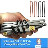 EliteTechGear Twist Ties For Organizing Your Gear 4-Pack 12 Inch (Orange/Black)