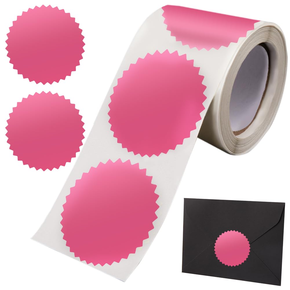 CRASPIRE 250Pcs Envelope Seals Stickers Blank Stickers Pink Certificate Award Seals Stickers Metallic Stickers with Serrated Edge 2" Round Labels Foil Stickers for Package Wedding Envelope Graduation
