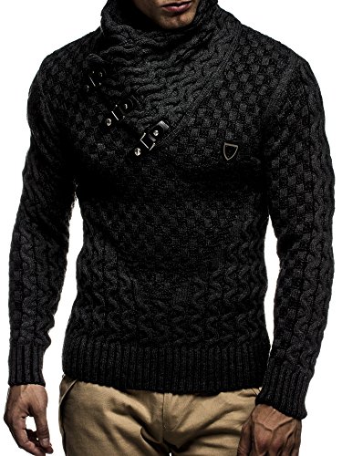 Leif Nelson LN5255 Men s Pullover With Faux Leather Accents; Size US - 3XL/EU - 4XL, Black Anthracite