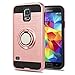 YmhxcY S5 Case,Galaxy S5 Phone Case with HD Screen Protector, 360 Degree Rotating Ring & Bracket Dual Layer Shock Bumper Cover for Samsung Galaxy S5 (I9600)-ZH Rose Gold