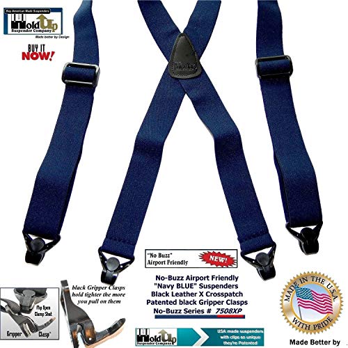 Holdup Dark Blue No-Buzz X-back Suspender with patented composite plastic Gripper Clasps