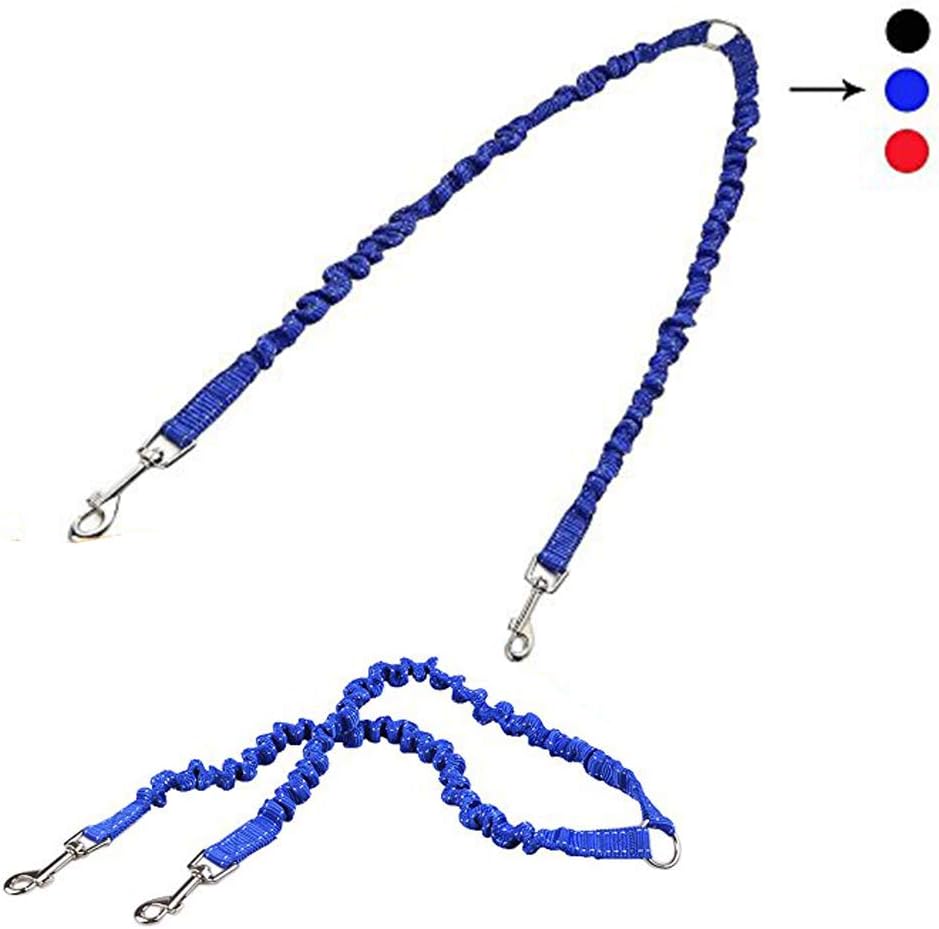 MEKEET Bungee Double Dog Lead No Tangle Two 2 Dog Leash Coupler, For Walking Puppy, Small, Medium, Large dog, Adjustable 19.6 to 31.4 Inches (Blue)