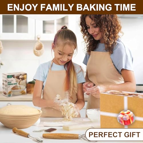 RIZENCE 21PCS Sourdough Starter Kit - Banneton Bread Proofing Basket Set, 9" Round & 10" Oval Proving Basket - 100% Natural Rattan - Complete Bread Making Accessories with Glass Sourdough Starter Jar