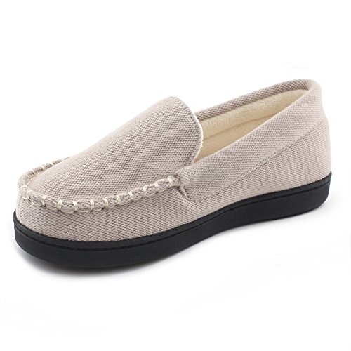 Cozy Niche Women's Moccasin Slippers, Anti-Slip House Shoes, Indoor Outdoor Rubber Sole Loafers (8 B(M) US, Beige)