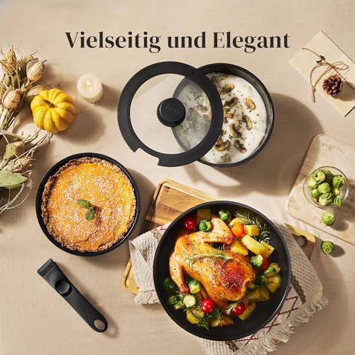 Redchef Pan Set, 16 Pieces with Removable Handles, Non-Stick Ceramic Cookware Set, Pan 20 + 26 cm, Deep Frying Pan 26 cm, Pot 18 + 20 cm, Stackable Pot Set for All Hobs, Oven Safe