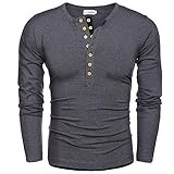 HOTOUCH Mens Henley Shirt Long Sleeve Slim Fit Button Up Casual Shirts