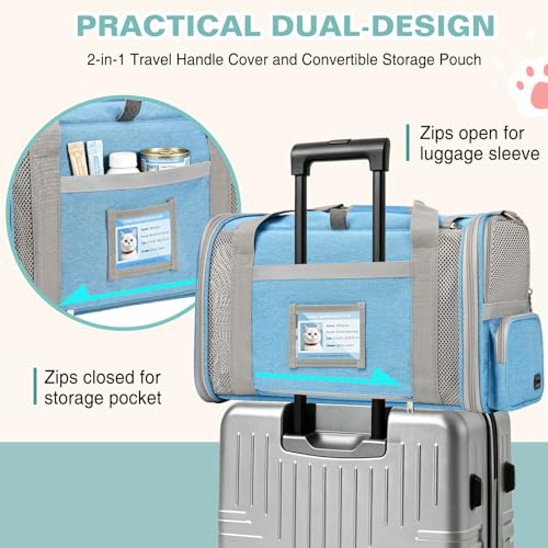 BTNEEU Foldable Cat Carrier Carrier Small Dog Carriers Airline Approved Breathable Carrier Bag with Inner Strap, Washable Soft Cushion and Adjustable Shoulder Strap (Sky Blue)