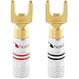 Nakamichi Excel Series 24k Gold Plated Spade Y Banana Plug 12-18 AWG Gauge Size 4mm for Speakers Amplifier Hi-Fi AV Stereo Home Theatre Audio Wire Cable Screw Connector, 2 Pcs (1-Pair)