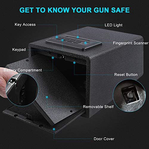 Dalmbox Biometric Gun Safe Gun Vault Fingerprint Pistol Safe Quick Access Handgun Lock