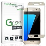 Galaxy S7 Screen Protector Glass (Full Screen Coverage), amFilm Bye-Bye-Bubble Samsung Galaxy S7 Gold Tempered Glass Screen Protector AT&T Verizon 2016[Gold]