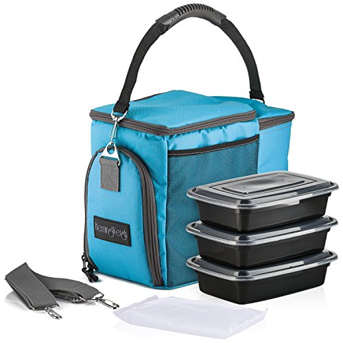 HemingWeigh Reusable Insulated Lunch Box - Durable Lunch Bag Cooler w/Spacious Storage Compartments - Includes 3 Food Storage Containers & Ice Pack (Tropical Turquoise)
