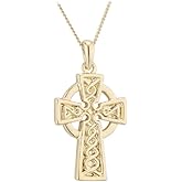 Tara Celtic Cross Necklace Engraved Weaving Gold Plating 18” Chain Irish Made Jewelry
