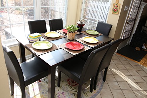 7 pc Espresso Leather Brown 6 Person Table and Chairs Brown Dining Dinette - Espresso Brown Parson Chair - Thumbnail 3