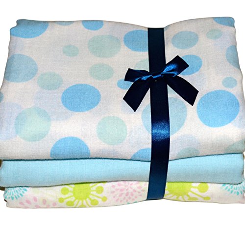 Set of 3, Beautiful Soft Baby Swaddles, With Complementary Bonus Mitts, Receiving Blankets, 47 x 47 inch, 100% Pure Cotton.