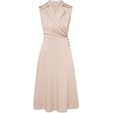 GRACE KARIN 2025 Women's Notch Lapel Ruched Wrap V Neck Business Work Dress Sleeveless A Line Midi Dress
