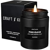 Craft & Kin Premium Pine & Clove Candle | Black Scented Candles for Home | Long Lasting with 45 Hour Burn Time, 7.6oz | Soy Candles | Aromatherapy at Home