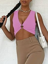 AEVZIV Sexy Crop Tops for Women Sleeveless Deep V