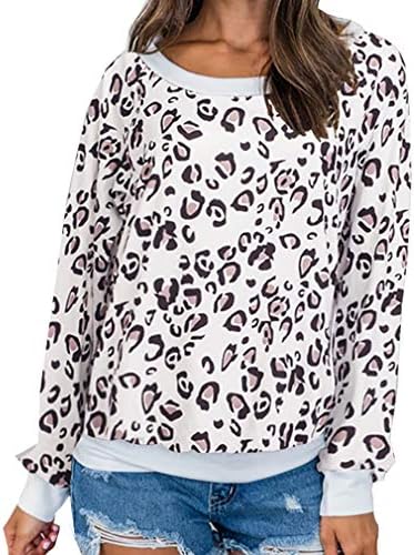 MOLFROA Women's Casual Round Neck Long Sleeve Leopard Print Pullover Sweatshirt