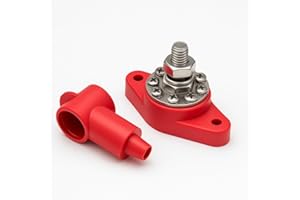 MGI SpeedWare 3/8" Power Distribution Post, Made in The USA, 8 Point Bus Bar Junction Block with Cover (Red)