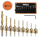 TACKLIFE 9 Pcs Countersink Drill Bit Set with 1 Hex Key Wrench& 1 Storage Bag, High-Speed Steel Adjustable Carpentry Reamer Plated for Wood DIY-CDB01