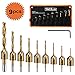 TACKLIFE 9 Pcs Countersink Drill Bit Set with 1 Hex Key Wrench& 1 Storage Bag, High-Speed Steel Adjustable Carpentry Reamer Plated for Wood DIY-CDB01