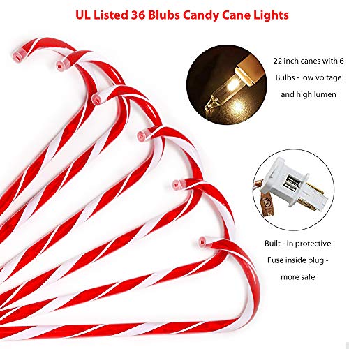 Ankuka 22" Cane Candy Lights - 6 Sets Outdoor Christmas Candy Cane Pathway Markers Pre-Lit with 5 Tungsten Bulbs Per Cane for Christmas Decorations