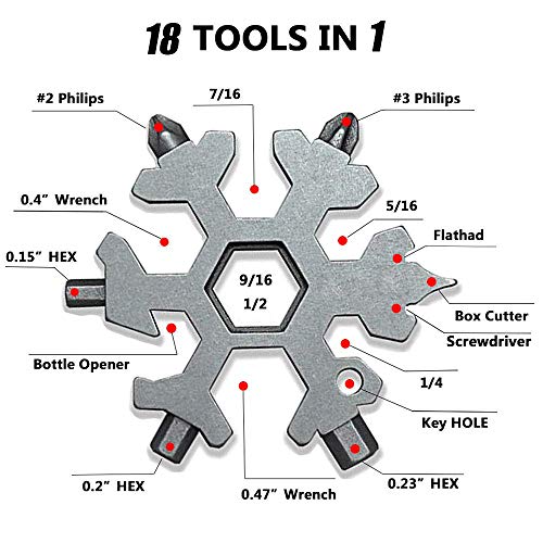 18 In 1 Incredible Tool - Easy N Genius - FEX 18-in-1 Stainless Steel Snowflakes Multi-Tool - 18-in-1 Stainless Multi-tool (Standard, Stainless - Silver)