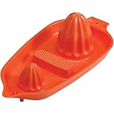 Hutzler Twin Reamer Manual Hand Juicer Tray with Rind Grater for Large and Small Fruits (Orange)