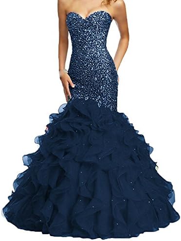 Fllbridal Women's Beaded Sweetheart Lace Up Mermaid Prom Dresses 2017 XC009 Navy Blue US2