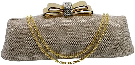 Ownmagi Women Metallic Wedding Bow-knotHandbag Clutch evening Minaudiere Rigid Rhinestone Shoulder Bags(FBA1006-CP)