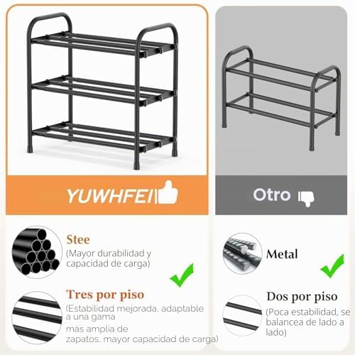 Zapatero Extensible de 3 Niveles, Zapateros de Metalico, Shoe Rack para 6-12 Pares de Zapatos, sapateira pequeño para Exterior, Armarios, Interior, Rango de Ajustable(45-80) cm ancho