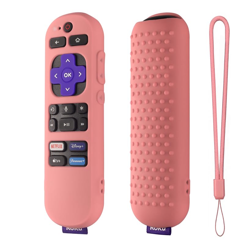 Photo 1 of Hi Color Silicone Remote Cover for Roku Streaming Stick 4k, Roku Express 4K+ Remote, Roku Voice Remote (Official) RCA1R 2023,Roku Express Remote Cover with Lanyard(Pink)