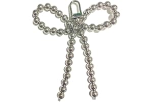PINGYONGCHANG Silver Heart Pearl Bow Keychain Y2k Bowknot Keyring Sweet Bag Car Keys Charms Accessories for Women Girls