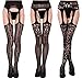 The victory of cupid Womens Fishnet Tights Suspender Pantyhose Thigh-High Stockings Black Waisted Pantyhose (one Size, 3-Pairs-03)