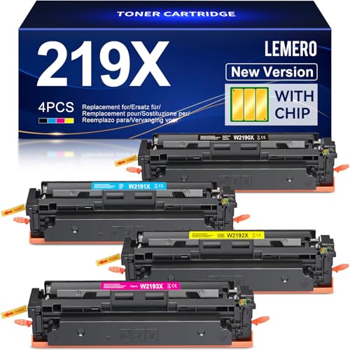 Lemero 219X Toner (with Chip) Compatible with HP Color LaserJet Pro MFP 3302FDWG 3302SDWG 3302FDW 3302SDW 3302FDN 3202DW 3302FDNG 3202DN for HP 219 219A W2190X Black Cyan Magenta Yellow 4-Pack
